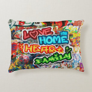 Funky Colourful Streetart Graffiti Love Home Heart Decorative Cushion