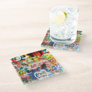 Funky Colourful Streetart Graffiti Love Home Heart Glass Coaster