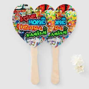 Funky Colourful Streetart Graffiti Love Home Heart Hand Fan