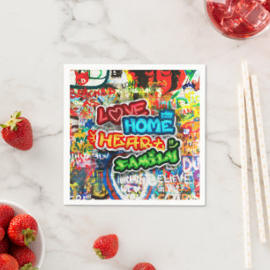 Funky Colourful Streetart Graffiti Love Home Heart Napkin