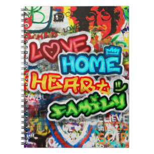 Funky Colourful Streetart Graffiti Love Home Heart Notebook