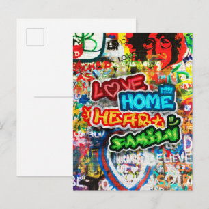 Funky Colourful Streetart Graffiti Love Home Heart Postcard