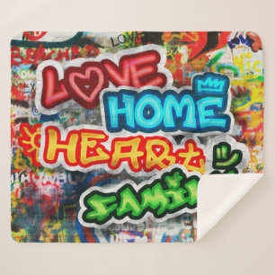 Funky Colourful Streetart Graffiti Love Home Heart Sherpa Blanket