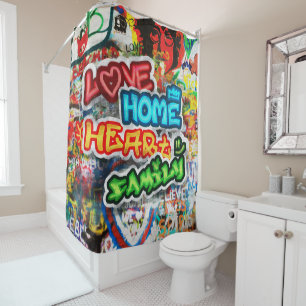 Funky Colourful Streetart Graffiti Love Home Heart Shower Curtain