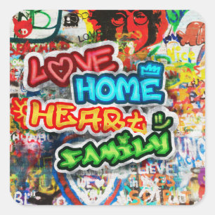 Funky Colourful Streetart Graffiti Love Home Heart Square Sticker