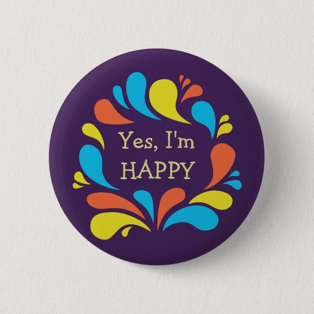 Funky Colourful Swirls Custom Text Happy 6 Cm Round Badge (Front)