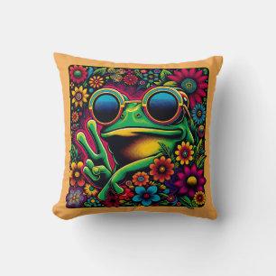 Funky Cool Frog Peace Sign Cushion