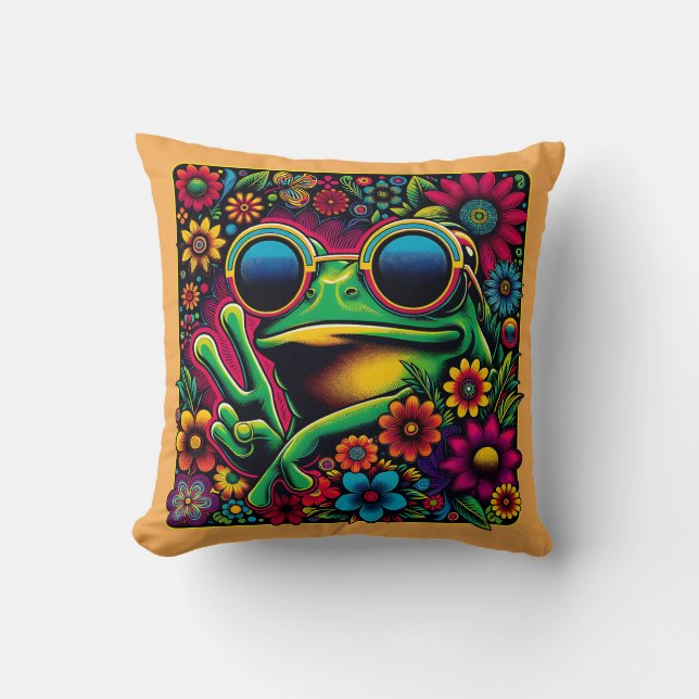 Funky Cool Frog Peace Sign Cushion (Front)