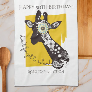 Funky Cool Giraffe Inspirational Funny Birthday Tea Towel