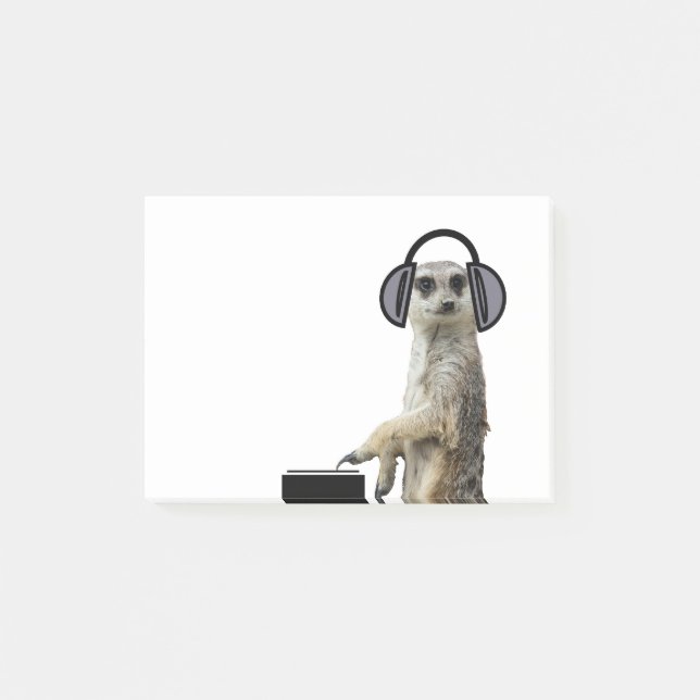 Funky cool meerkat dj post-it notes (Front)