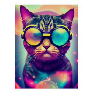 Funky Cool Psychedelic Goggles Cat Poster