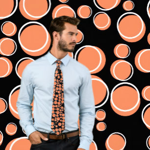 Funky Coral Polka Dots on Black Tie