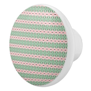 Funky Cottagecore Boho Christmas Stripe Pattern Ceramic Knob