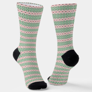 Funky Cottagecore Boho Christmas Stripe Pattern Socks