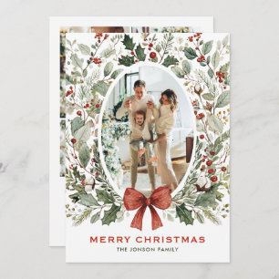 Funky Country Boho Christmas Wreath 5 Photo Holiday Card