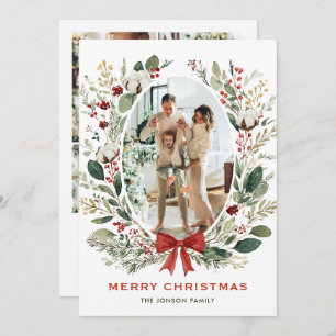 Funky Country Boho Christmas Wreath 5 Photo Holiday Card