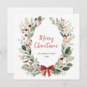 Funky Country Retro Boho Christmas Wreath Holiday Card