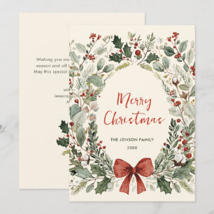Funky Country Retro Boho Christmas Wreath Holiday Card