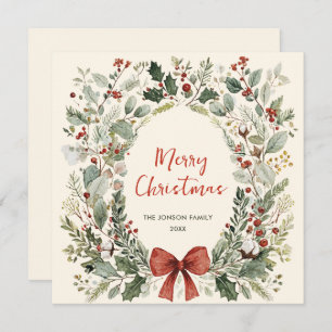 Funky Country Retro Boho Christmas Wreath Holiday Card