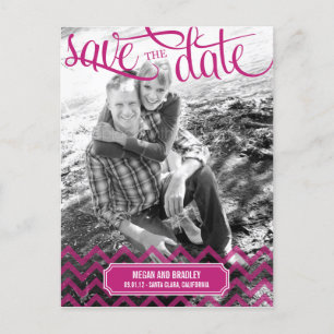 Funky Couple Save The Date Postcard - Bright Pink