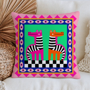 Funky Crocodiles Modern Evil Eyes Bold Maximalist Cushion