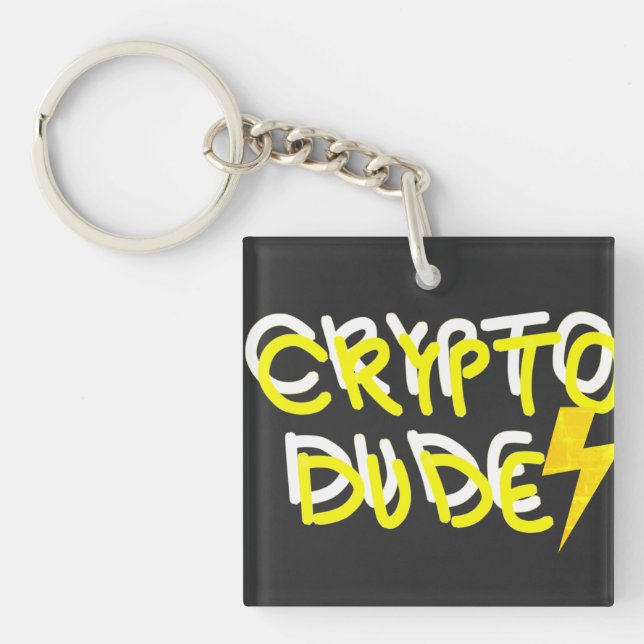 Funky Crypto Dude Energy Power Sign Key Ring (Front)