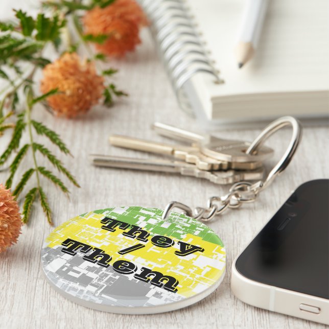 Funky Customisable Pronoun Lithromantic Pride Flag Key Ring (Front Right)