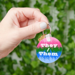 Funky Customisable Pronoun Omniromantic Pride Flag Key Ring