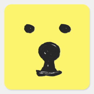 Funky Cute Bear Dog Face Sketch Square Sticker