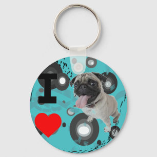 funky cute dog lover i love pug key ring