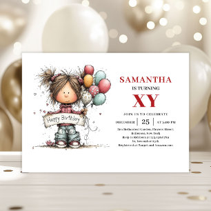 Funky Cute Little Girl Colorful Birthday Invitatio Invitation