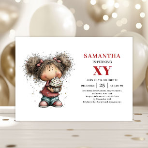 Funky Cute Little Girl Whimsical Birthday Invites