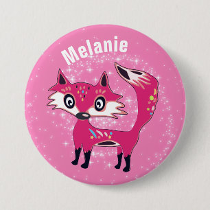 Funky Cute Pink Fox Personalised 7.5 Cm Round Badge