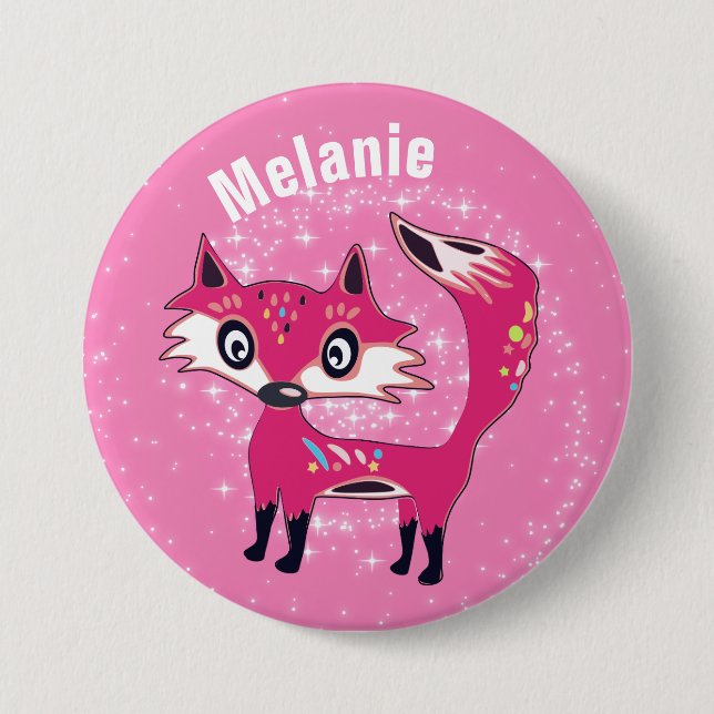 Funky Cute Pink Fox Personalised 7.5 Cm Round Badge (Front)