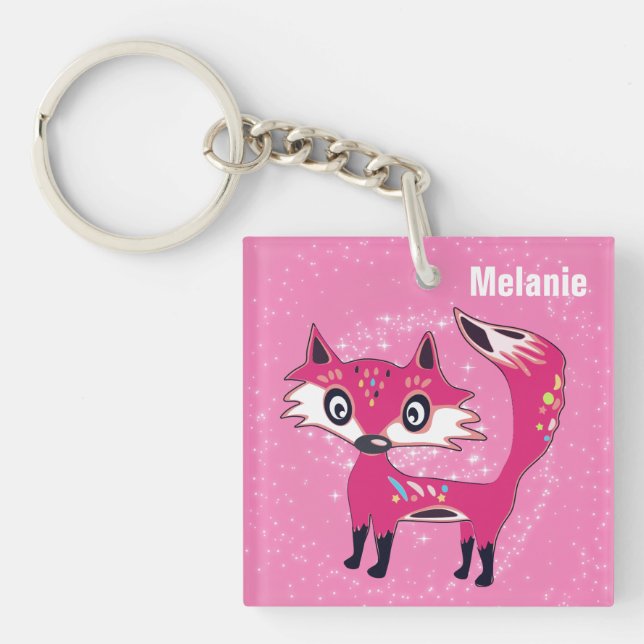 Funky Cute Pink Fox Personalised Key Ring (Front)