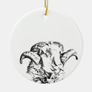 Funky Cute Sheep Ram Ceramic Tree Decoration