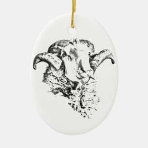 Funky Cute Sheep Ram Ceramic Tree Decoration