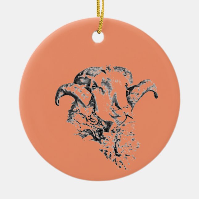 Funky Cute Sheep Ram Ceramic Tree Decoration (Front)