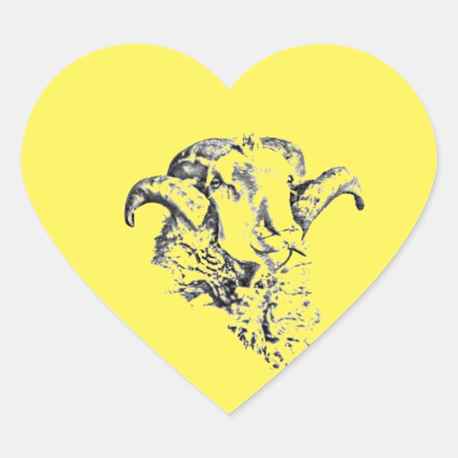 Funky Cute Sheep Ram Heart Sticker (Front)