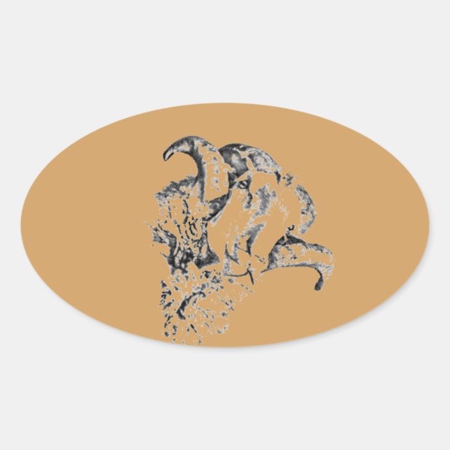 Funky Cute Sheep Ram Oval Sticker (Front)