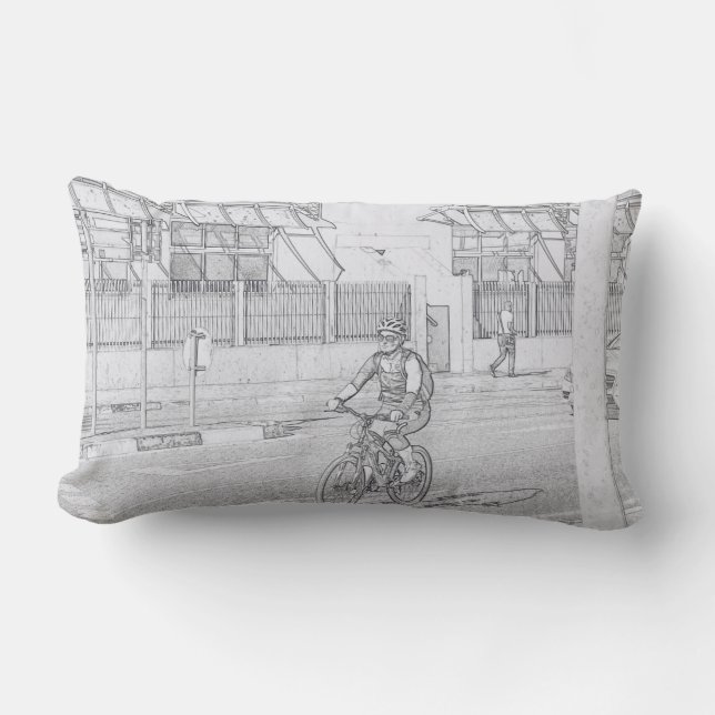 Funky Cyclist Lady Urban Sketch Throw Pillow (Front)