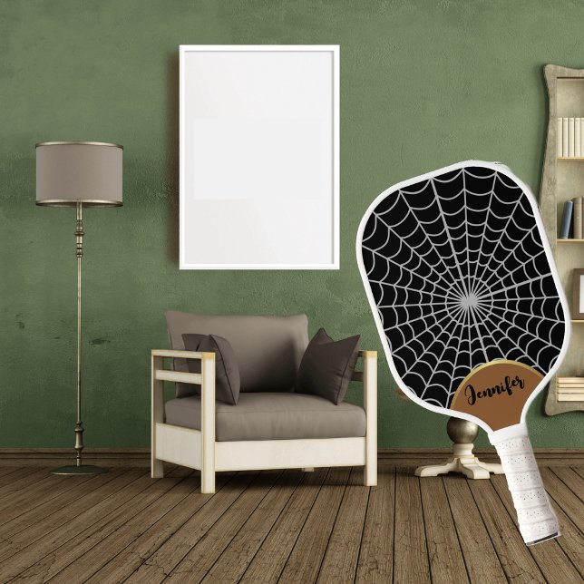 Funky Dark Halloween Spooky Spider Web Gold Arch  Pickleball Paddle (Funky Dark Halloween Spooky Spider Web Gold Arch Pickleball Paddle)
