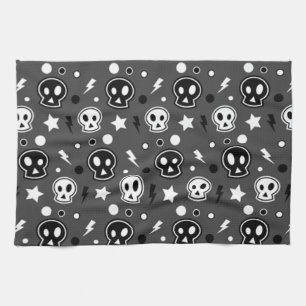 Funky Dark Skull Pattern Tea Towel