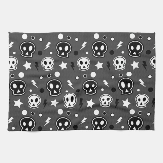 Funky Dark Skull Pattern Tea Towel (Horizontal)