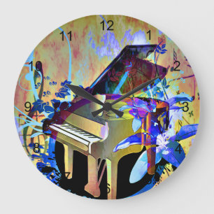 Funky Digitally Coloured Piano Large Clock