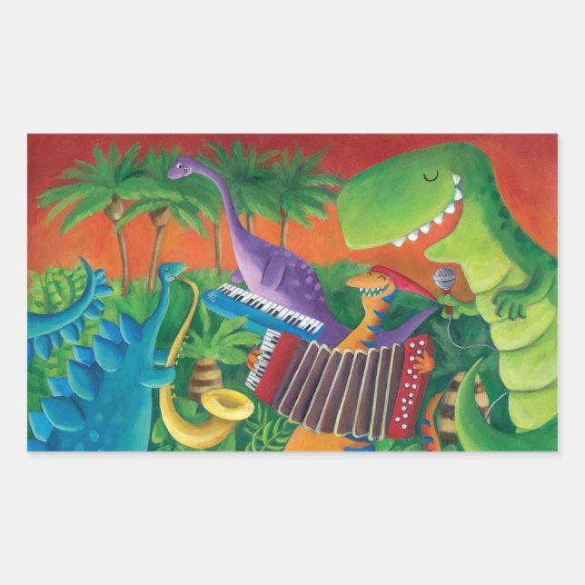 Funky Dinosaur Band Rectangular Sticker (Front)