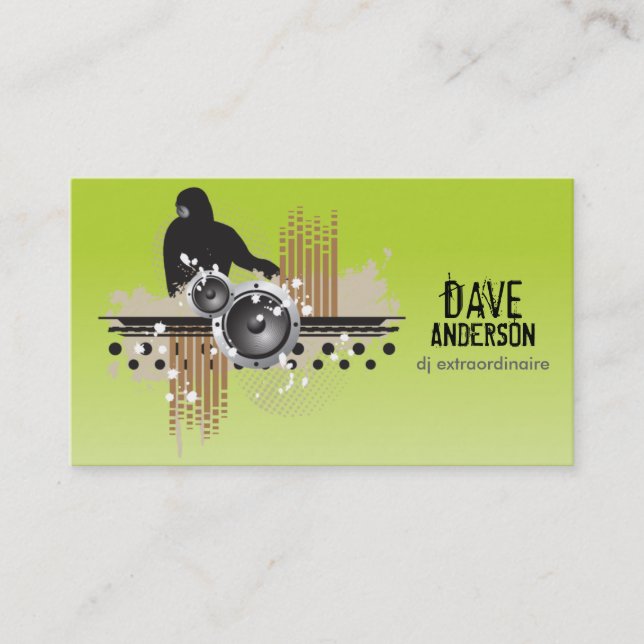 Funky Disc Jockey (DJ) Grunge Business Card (Front)