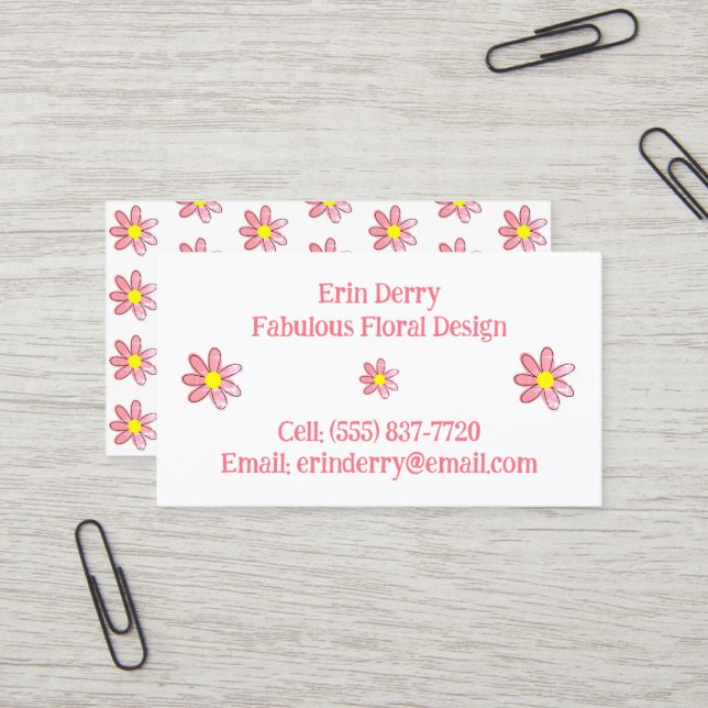 Funky Distressed Pink Flowers Business Cards (Front/Back In Situ)