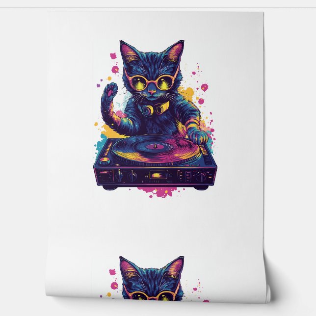 Funky DJ Cat – Retro Disco Kitty Party Wallpaper (Unrolling)
