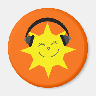 Funky DJ smiling sun orange magnet